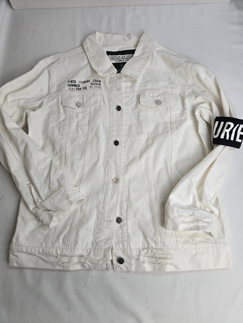 Panic! At The Disco Pray For The Wicked 2018 White Blue Jean Jacket Size L